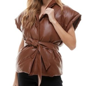 Faux leather puffer vest